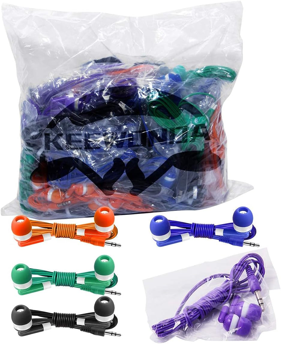 Bulk Earbuds 50 Pack for Classroom Wholesale Earbuds Headphones Wired Stereo Earphones Multi Color for Kids Toddlers Teen at School Library Room Homeschool Online Teaching
