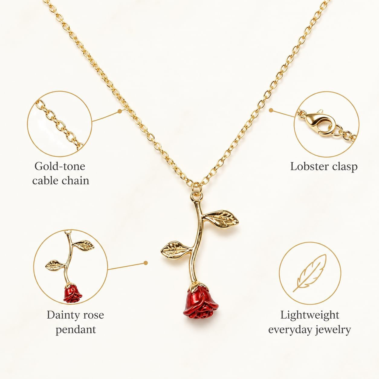 Rose Gold Necklace for Women – Dainty Flower Pendant Necklace, Gold Necklace for Women Jewelry, Minimalist Aesthetic Cute Necklace Gift for Girlfriend Wife Mom
