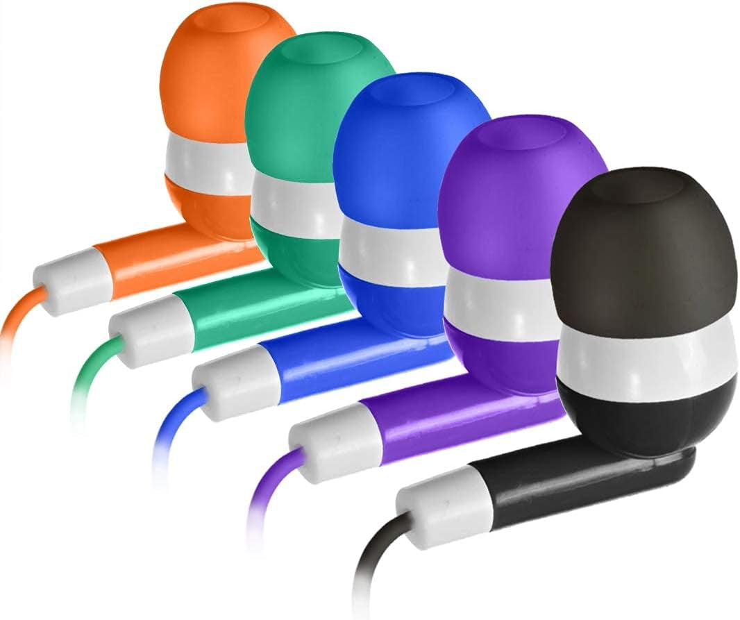 Bulk Earbuds 50 Pack for Classroom Wholesale Earbuds Headphones Wired Stereo Earphones Multi Color for Kids Toddlers Teen at School Library Room Homeschool Online Teaching